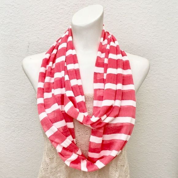 Coral & Ivory Striped Knit Jersey Infinity Scarf NWT - Picture 1 of 5